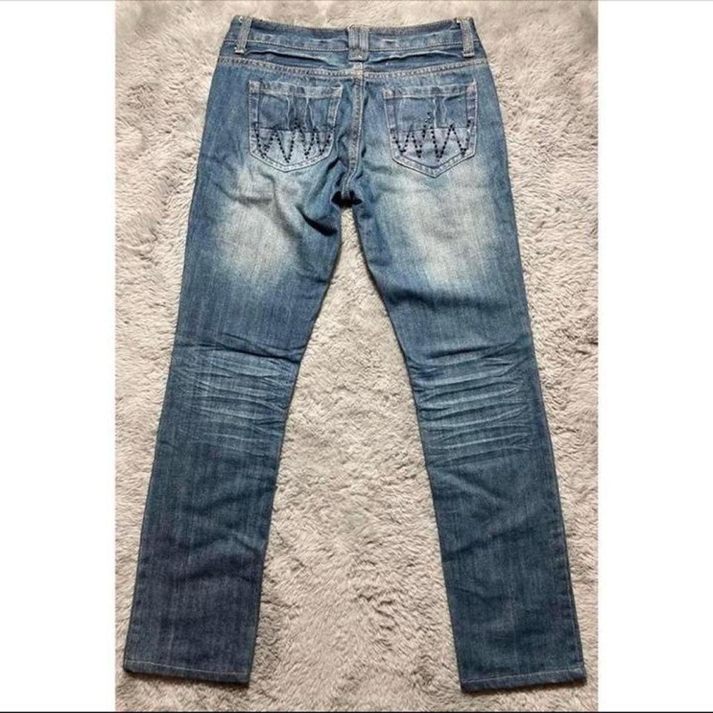 Y2k I.P.Z low rise dark wash bootcut jeans with black rhinestones - Picture 2 of 4